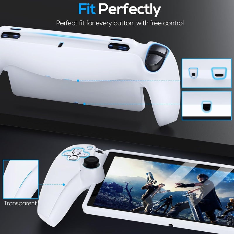 FYOUNG Protective Case for PlayStation Portal, Silicone Soft Grip Cover Case Protector with Full Protection and Non-Slip Thumb Grips Accessories Kit for PlayStation Remote Player (White) - Image 5